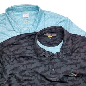 Greg Norman ML75 PlayDry Golf Polos Mens XL Black Shark Camo Palm Blue Lot of 2